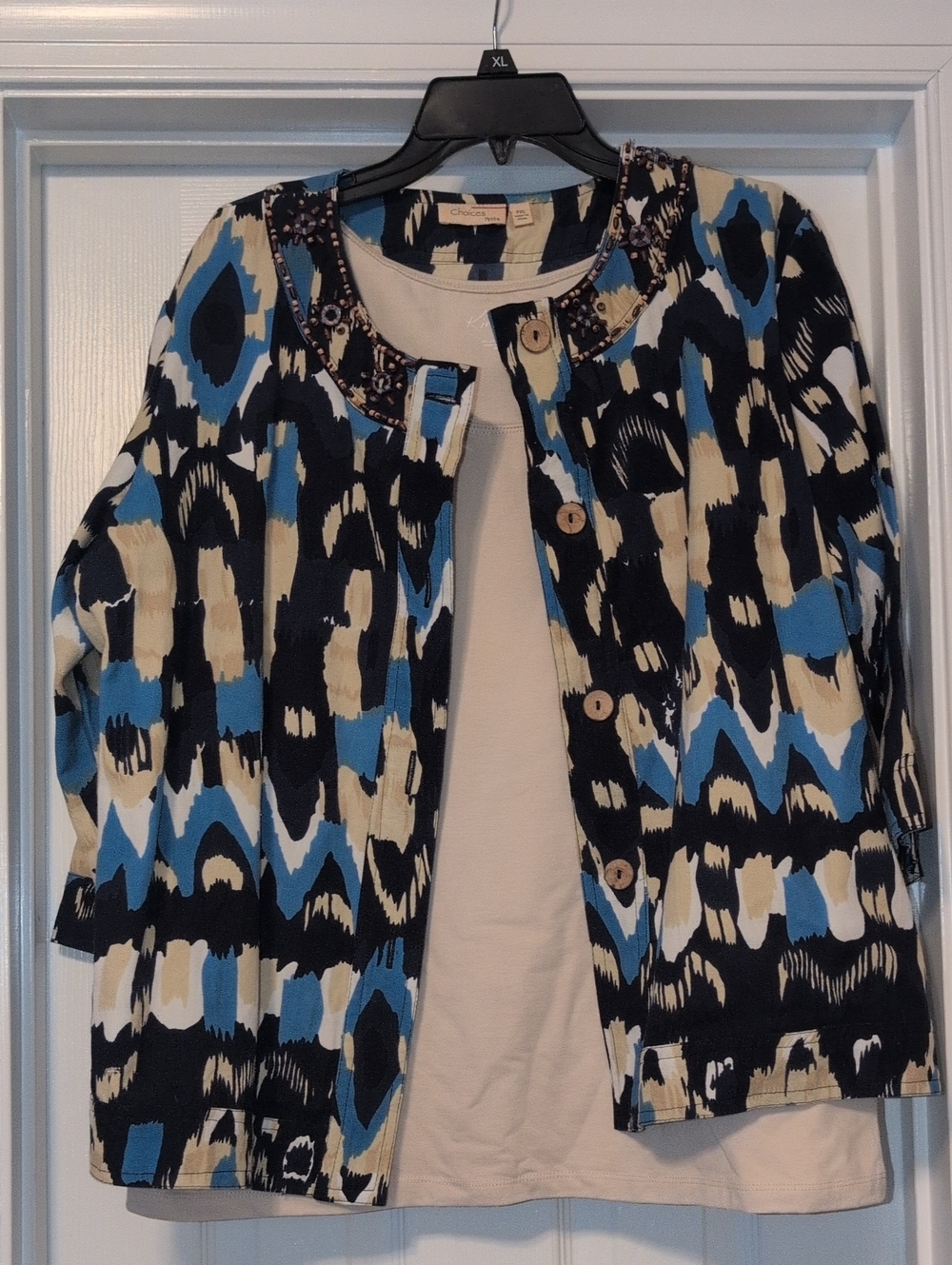 Bundle Of Choices Blue Black Cream Patterned Button Jacket with Perfect Shell